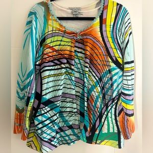 Alberto Makali Two Piece beaded cardigan and matching tank. Delicate trim. XL